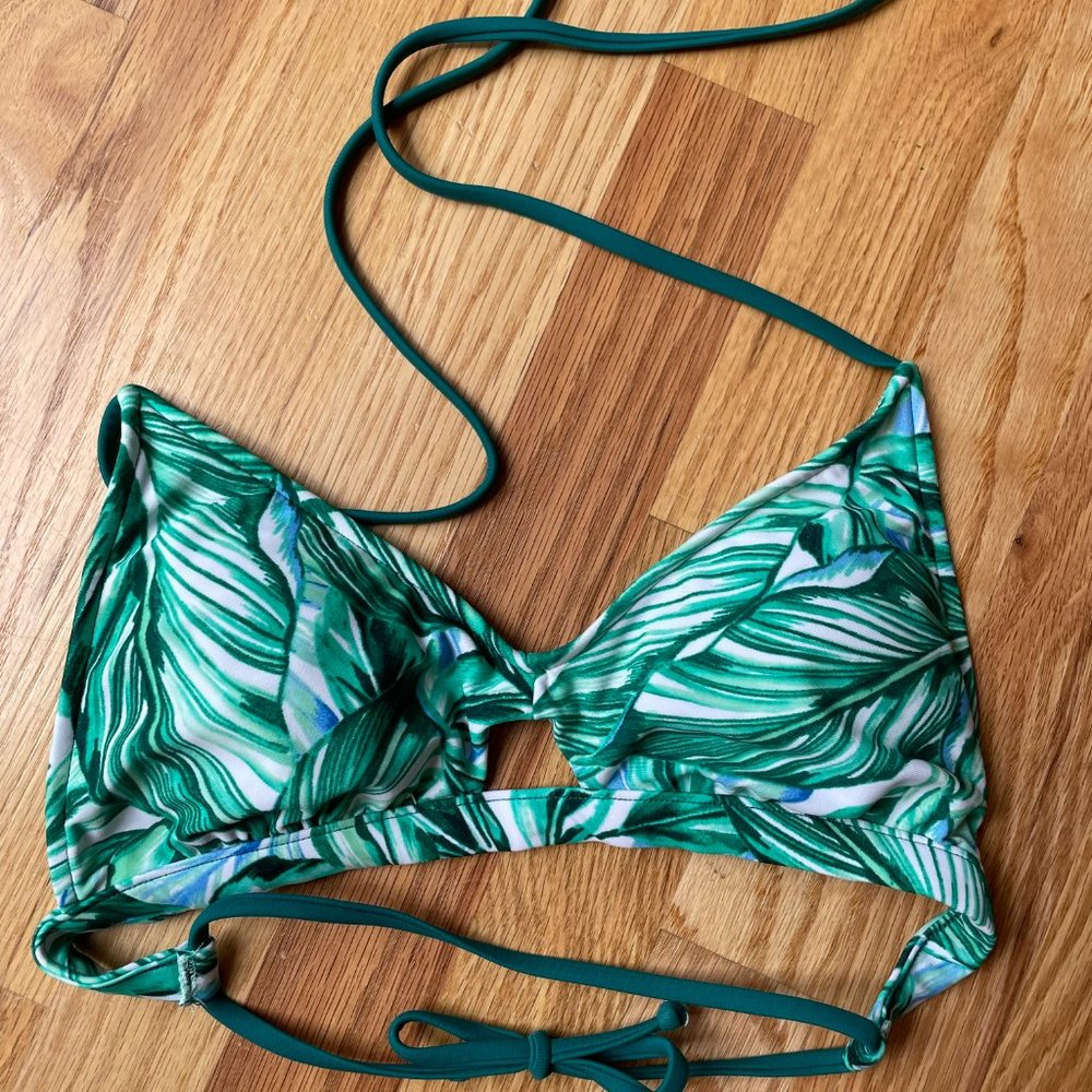 Mossimo Tropical Palm Leaf Triangle Bikini Top Small Green White Y2K